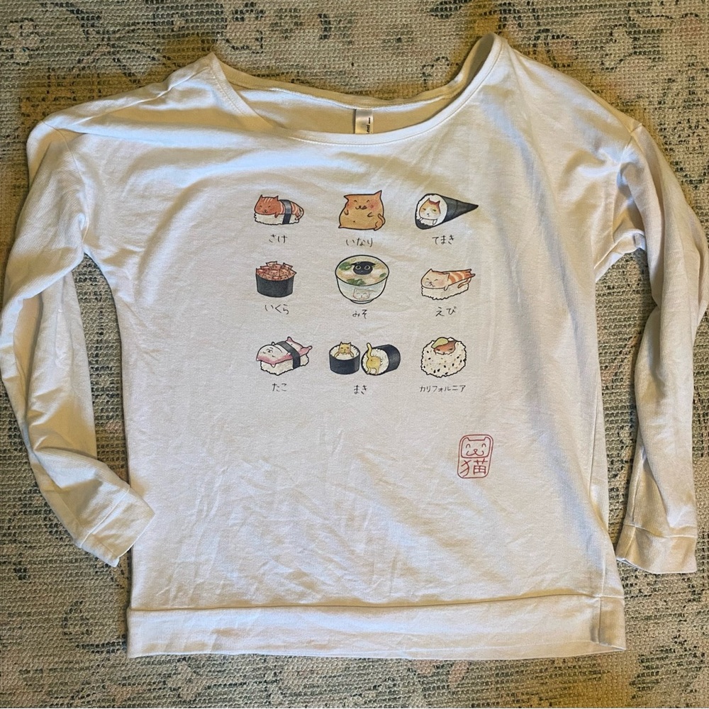 Cat Sushi Long Sleeve Light Sweatshirt Comfy Size Medium